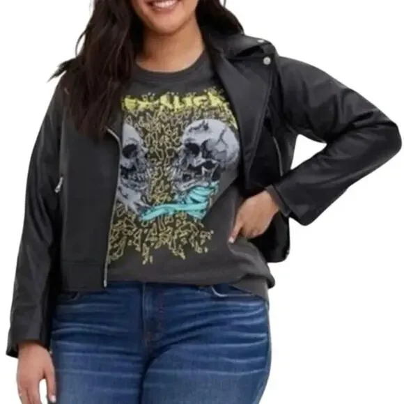 Torrid Metallica Skull Grey Mineral Wash Pullover Sweatshirt Size 1 - Picture 3 of 10